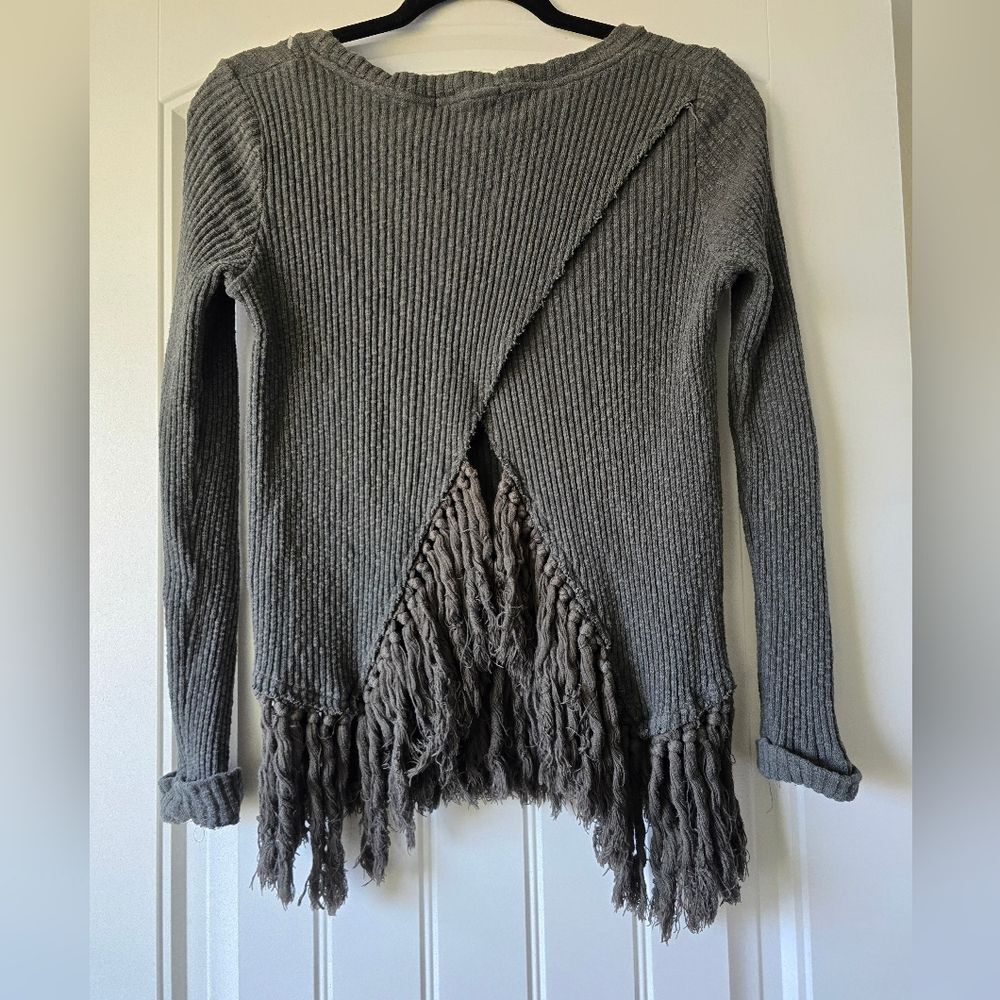 Anthropologie Eri + Ali Ribbed Fringe Top Size Medium Boho Festival Tassel Knit - Picture 8 of 12
